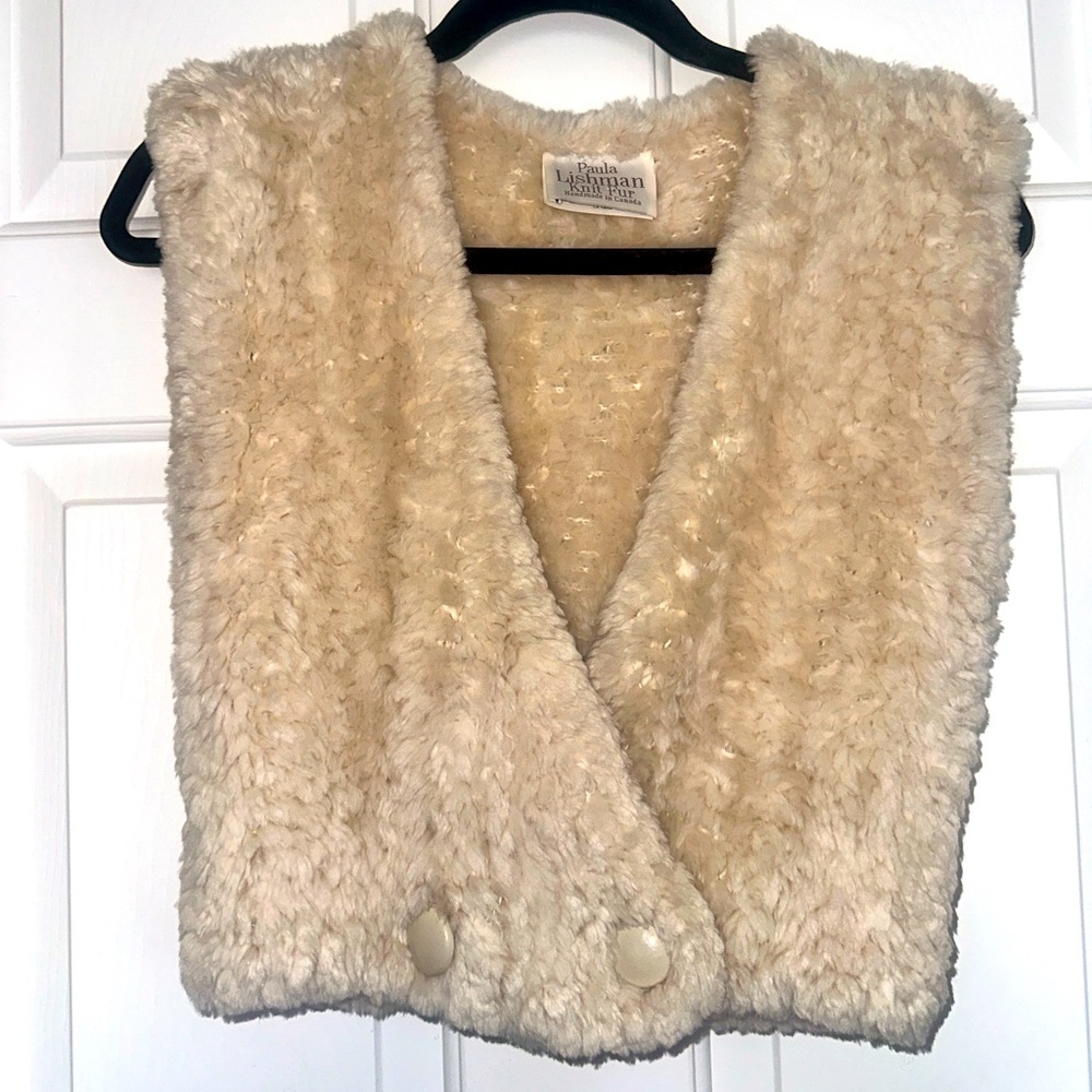 VINTAGE PAULA LISHMAN HAND KNIT BEAVER FUR DYED ROSE BEIGE VEST JACKET COAT